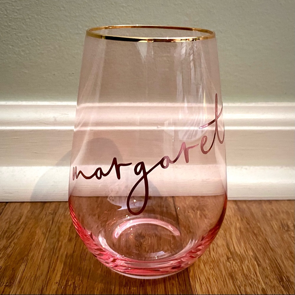 Margaret Personalized Name Wine Glass Rose Gold Crystal Stemless